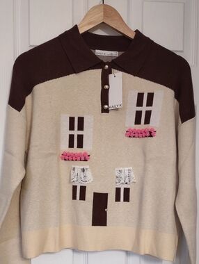 Kaily K- House Pullover Polo Sweater NWTS. Size Large Whimsical